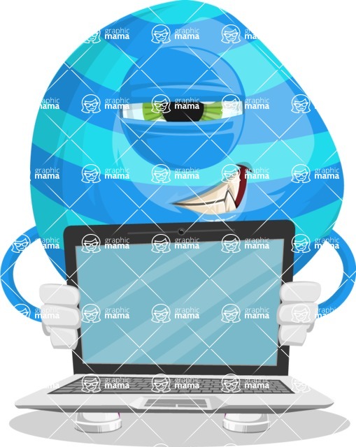 One Eyed Monster Cartoon Character - One Eyed Monster Cartoon Character with a Laptop